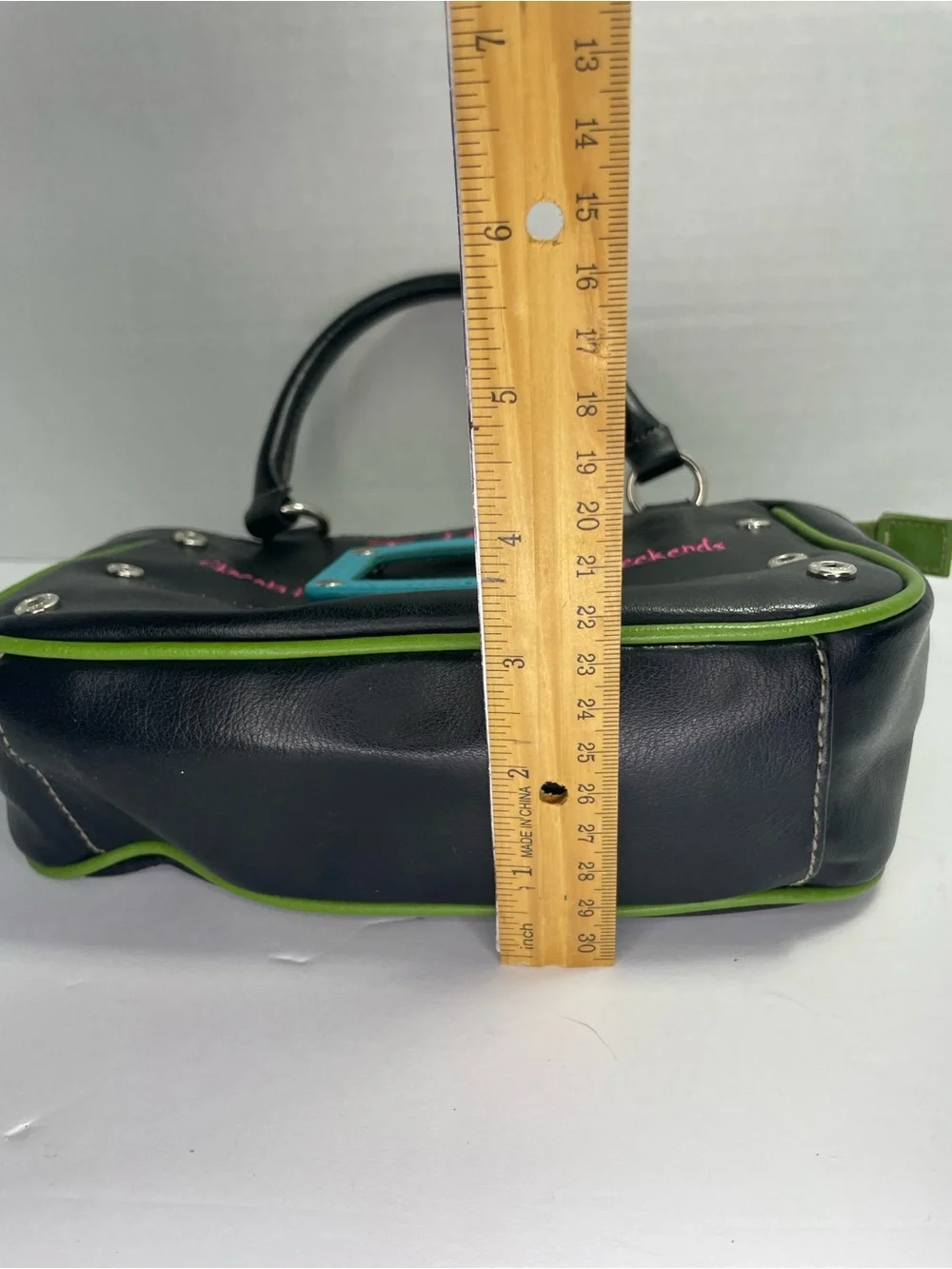 Vintage Y2K-style black faux-leather novelty handbag